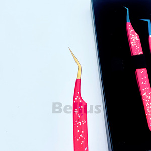 Pince à cils rose pailletée en gros précision Volume classique incurvé droit botte pointe fibre poignée cils outils Logo personnalisé - Product Image 1