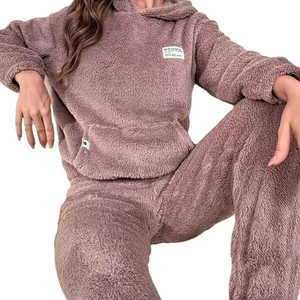 Conjunto de Sudadera con capucha para mujer de gran tamaño de lana de manga larga cómodo Casual básico pulóver sudaderas 2025 trajes suéter - Product Image 1