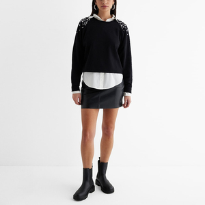 Polaire coton strass col rond sweat femmes pull doux respirant chaud surdimensionné Streetwear mode broderie Patch - Product Image 2