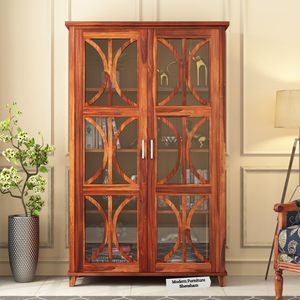 ตู้เก็บของทำจากไม้พร้อมบานกระจก ตู้โชว์ไม้ ตู้เก็บของไม้เนื้อแข็ง ชั้นวางหนังสือไม้ ของตกแต่งครัว ของตกแต่งบ้าน - Product Image 3