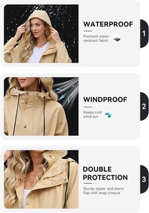 เสื้อโค้ททรงพองยาวสำหรับผู้หญิงกันน้ำใส่ได้พอดีปกติเสื้อโค้ทผ้าฝ้ายสีขาวมีกระเป๋า - Product Image 2