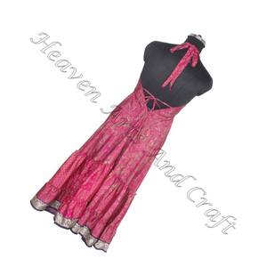 Nuevo 2025 vestido tradicional Vintage de seda Sari estampado para mujer, vestido elegante de cena para mujer, vestidos de noche sin mangas, vestido para mujer - Product Image 2