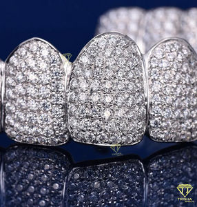 Grillz de luxe en argent sterling 925 plaqué or entièrement glacé avec moule gratuit cultivé en laboratoire VVS expédition rapide cadeau parfait pour lui - Product Image 2