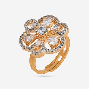<b>Adjustable</b> Gold Plated Zircon Finger <b>Ring</b> Fashionable Croissant Number Shape Trendy Inlay Jewelry for Party Alloy 188027 Model - Product Image 1