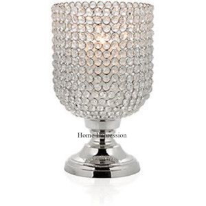 Base de metal con acabado de color plateado con portavelas de lujo con cuentas de cristal y accesorios votivos de relámpago Suministros DE LA India - Product Image 1