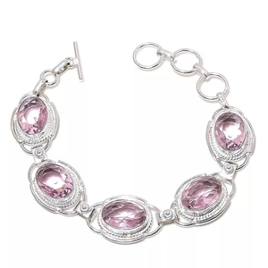 Pulsera de plata esterlina ajustable elegante hecha a mano para mujer, piedra preciosa kunzita Rosa Bohemia, regalo cristiano romántico a la moda - Product Image 3