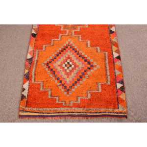Vintage Turkish <b>Runner</b> <b>Rug</b> 3.3x9.7 ft, Herki Orange Wool <b>Rug</b> - Product Image 5