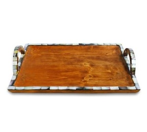 Plateau de service en bois et métal en laiton AK avec poignée en plateau de style moderne multicolore pour décor de cuisine/décor de table - Product Image 1