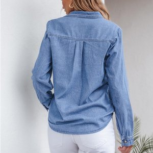 Ropa de verano 2025, camisas vaqueras informales con logotipo personalizado de alta calidad para mujer, camisas vaqueras de manga larga de algodón 100%, tarifa al por mayor - Product Image 2