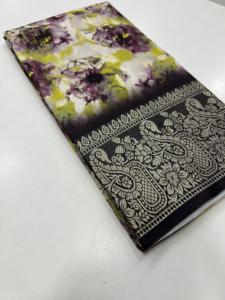 Nouveau lancement élégant soie Faux Georgette Border Sarees avec beau motif floral écologique extensible pour les bandanas ethniques - Product Image 5