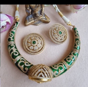 High Quality Customised Indian Traditional Rajputi Hasli Necklace Earrings <b>Hot</b> Selling <b>Stone</b> Jewelry Polki Kundan Jewellery Set - Product Image 1