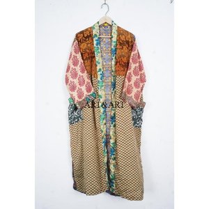 Elegant Silk Handmade Long Sleeve Kimono Dressing Gown Soft Sleepwear Set Breathable Patchwork Design for Women - Product Image 4