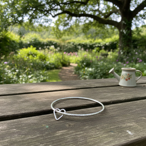 Silver-Filled Open <b>Bangle</b> with Heart <b>Charm</b> Elegant Minimalist Jewelry - Product Image 4