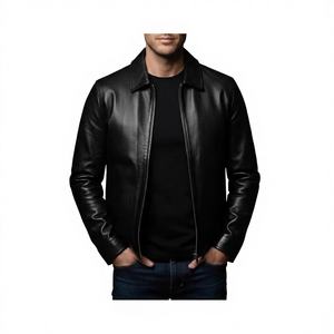 Chaqueta Clásica de Piel de Oveja Negra para Hombre, Estilo Urbano, Delgada, Impermeable y Resistente al Viento, Talla XS para Otoño - Product Image 1
