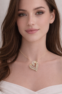 Collier pendentif en or jaune pur 14 carats ou en argent sterling avec cœur ouvert et diamant, élégant cadeau, collier fin - Product Image 4