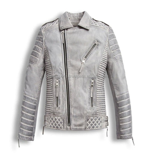 Chaqueta de Cuero Vacuno Blanco Cromado Genuino OEM 2026, de Alta Calidad, Bajo MOQ, Precio Bajo, Moda de Invierno, Impermeable por Delante, para Hombre - Product Image 1