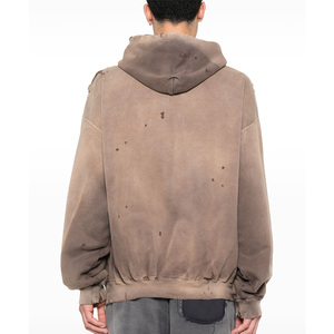 เสื้อมีฮู้ดแบบหลวมนุ่มและสบายสำหรับผู้ชาย OEM ผู้ผลิต OEM เสื้อฮู้ดสำหรับผู้ชายแสงแดดจางหายไปมีซิป - Product Image 3