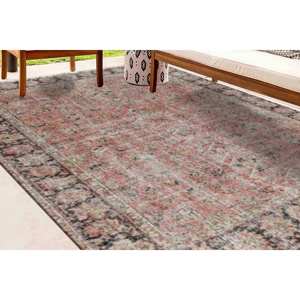 Alfombra Turca Floral Roja: Diseño Oushak Antiguo, Estampado Suave, Alfombra Delgada No Tejida - Product Image 1