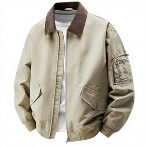 แจ็คเก็ตวาร์ซิตี้กันลมแบบซิปหน้าสำหรับผู้ชาย คอลเลคชั่นฤดูใบไม้ร่วงปี 2025 สไตล์ไฮสตรีท ผลิตจากผ้าโพลีเอสเตอร์/คอตตอนทอ คอตั้ง แจ็คเก็ตวาร์ซิตี้สำเร็จรูป - Product Image 5