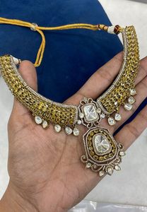 Gargantilla Kundan tradicional multicolor personalizada, conjunto de joyería india, collar AD Polki, forma geométrica, principalmente latón para - Product Image 3