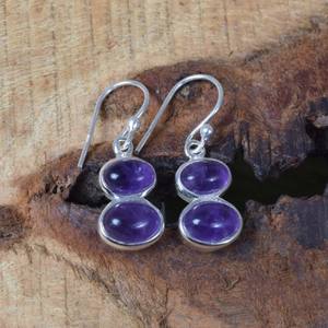 Super Quality Amethyst 925 Sterling Silver Natural Oval Cabochon Bezel Setting Dandle Drop <b>Hook</b> Claps <b>Earring</b> Handmade Jewellery - Product Image 4