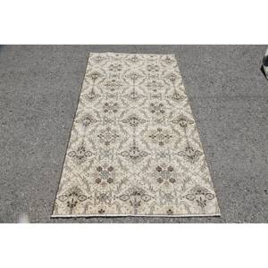 Tapis en laine classique turque vintage écologique à poils moyens Beige marron Patchwork 3.7 'X 6.5' avec support en latex - Product Image 1
