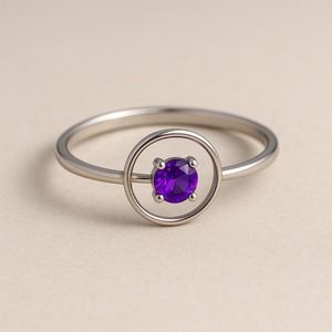 Anillo de amatista púrpura de Plata de Ley 925, joyería de Halo moderna, anillo redondo de piedra natal de febrero de 8mm, regalo minimalista fino para mujer - Product Image 1