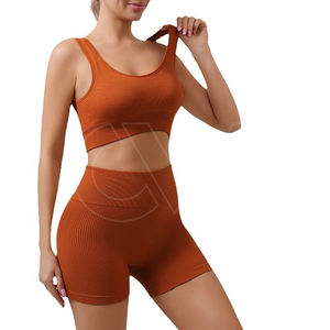 Nouveaux vêtements de sport simples pour femmes taille haute tricoté ensemble de fitness sans couture ensemble de yoga court - Product Image 6