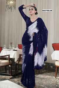 Femmes Georgette soie broderie séquence travail Saree avec chemisier dames fête et mariage porter exportation indien pakistanais vêtements - Product Image 4