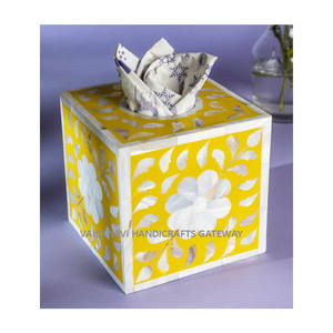 Caja de Servilletas Hecha a Mano con Incrustaciones de Nácar, Pequeña, de MDF, Artesanía VAISHNAVI, Decoración para el Hogar, Regalos de Bienvenida - Product Image 3