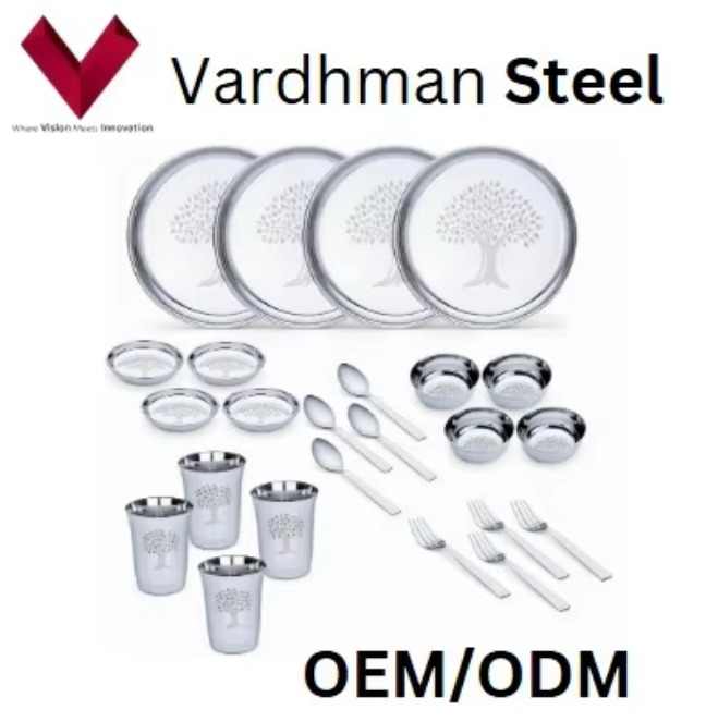 Hot Sale 24-Piece Stainless Steel Dinner Set with Plant Pattern Cutlery Dishes Plates Includes Ins Design Style Serving Knives