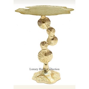 Plateau en marbre blanc avec base métallique polie or Table d'appoint de luxe Table d'appoint exclusive de qualité pour restaurants et cafés - Product Image 6