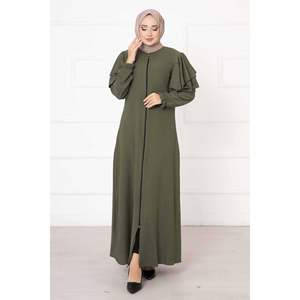 ชุดเดรสสีกากีแบบสุภาพเปิดไหล่และแขนระบายสไตล์อาบายา - Product Image 3