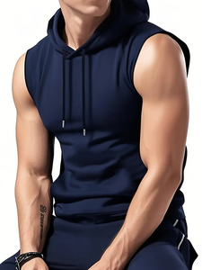 Débardeur sans manches à capuche classique pour hommes, bordeaux, décontracté, style athlétique, respirant, coupe régulière, gym, activités de plein air - Product Image 6