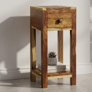 Solid Mango Wood Nightstand Side <b>Table</b> with 1 Drawer Wooden <b>Bedside</b> Cabinet Accent End <b>Table</b> for Bedroom - Product Image 1