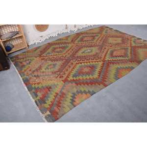 Tapis traditionnel en laine vert rouge 6x10ft Vintage turc grande surface Patchwork motif pour salon décor couloir support en Latex - Product Image 2