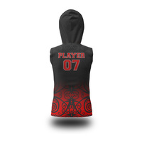 Set Jersey & Celana Pendek Flag Football Sublimasi Custom W4G Merah Hitam, Tank Top Berkerudung, Menyerap Keringat, Pas Badan, Unisex Dewasa