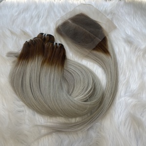 Precio al por mayor recto OMBRE marrón gris Rubio cutícula alineada Remy virgen para hacer extensión pelucas de cabello humano vietnamita - Product Image 1