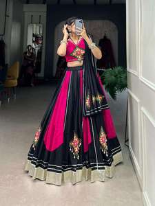 Lehenga Choli de Algodón Puro en Color Negro y Rosa, Diseño de Exportación India, Calidad Premium, Nuevas Llegadas - Product Image 4