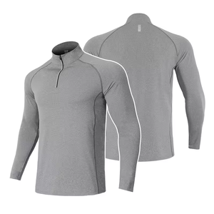 Wholesale Men Lightweight Polyester Sports Quick Dry Solid Color Plain Long Sleeve Knitted 1/4 quarter <b>zip</b> pullover <b>shirt</b> - Product Image 3