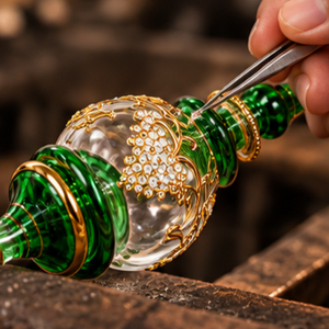 Frascos de Perfume de Vidrio Soplado a Mano con Detalles en Oro |   Botellas de Attar Árabe de Lujo con Adornos Decorativos Dorados - Product Image 5