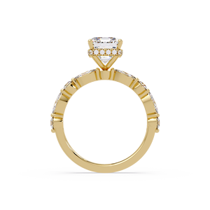 Vintage 14K Pure Gold Emerald Cut Lab Grown Diamond 3.00 Ct IGI Certified Engagement Ring Marquise & Round Cluster Wedding Rings - Product Image 3