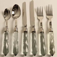 Ensemble de couverts élégant en acier inoxydable miroir 6 pièces avec manches en acrylique, comprenant cuillère, fourchette et couteau pour la salle à manger et les restaurants