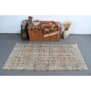 Alfombra Turca de 3.2x6.1 pies, Alfombra Vintage Decorativa, Alfombra con Bordes Marrones y Azules - Product Image 2