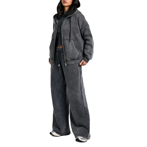 Nouveau élégant femmes Logo personnalisé acide lavage fermeture éclair à capuche survêtement jambe survêtement pantalon survêtement pièce ensemble femme survêtement 2026 - Product Image 3