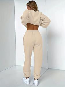 Custom Wholesale <b>Women</b> <b>Fleece</b> Sweatsuit Two Piece Lounge Set with Hoodie for Fall and Winter ODM Manufacturer - Product Image 4