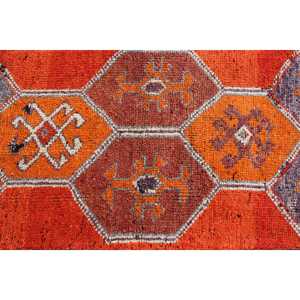 Herki Vintage Rug, 2.7x9.7 ft Turkish Rug, <b>Red</b> Polka dot <b>Wool</b> Rug - Product Image 4