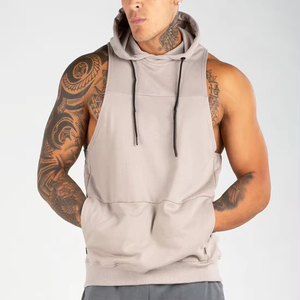 Street Wear Casual Custom 100% Cotton Terry Fabric <b>Sleeveless</b> <b>Pullover</b> Hoodie with Pocket Design for <b>Men</b> Winter All Seasons - Product Image 4