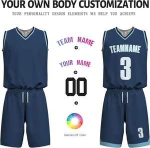 Uniforme de basket-ball pour jeunes surdimensionné Maillot de basket-ball à sublimation en maille réversible Arbitre Uniformes de basket-ball bleu et noir - Product Image 4