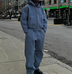 Conjuntos de sudaderas con capucha y pantalones con cremallera en blanco de alta calidad al por mayor, chándal de algodón orgánico personalizado, chándales deportivos extragrandes para Fitness - Product Image 6